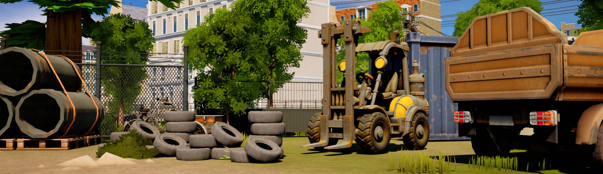Stylized industrial environment with forklift and construction props created in Unreal Engine 5